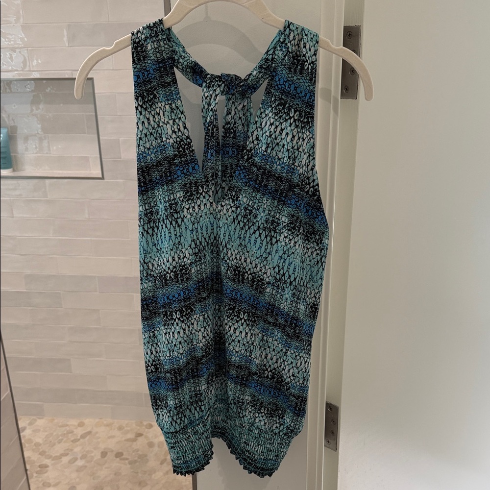 Veronica M Blue and Black Patterned Top